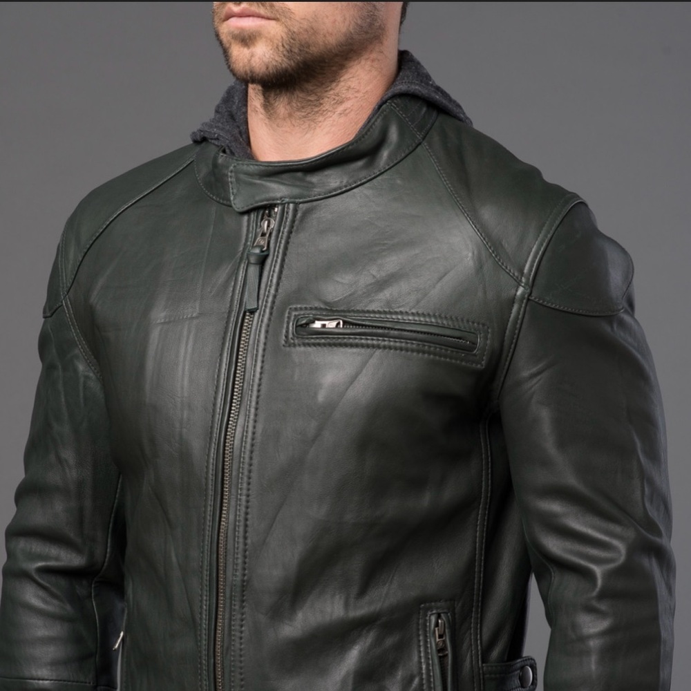 7 Diamonds Olive Green Leather Rambler Jacket Size XL